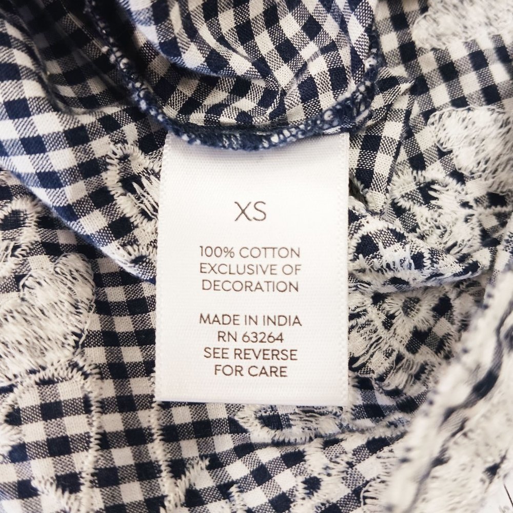 WESTPORT Navy Gingham Embroidered Off the Shoulder Blouse Size XS - Picture 7 of 8